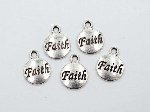 Faith Charm, 15mm x 12mm, Antique Silver, Sold As 5 Pieces.